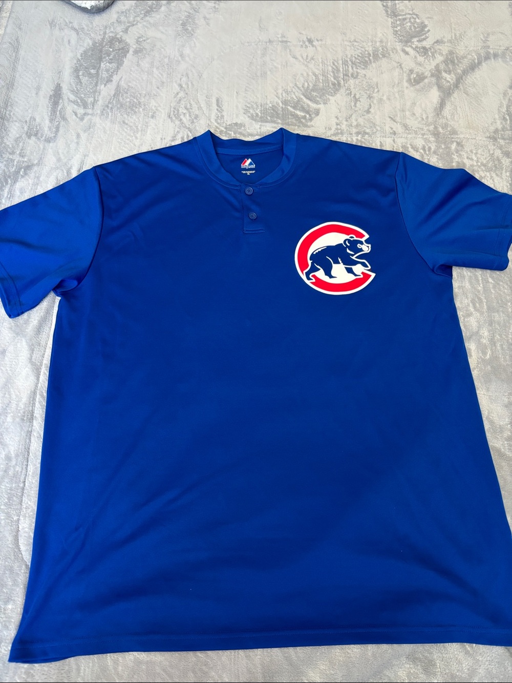 Majestic Royal Blue Chicago Cubs Henley Jersey with Red & White Logo